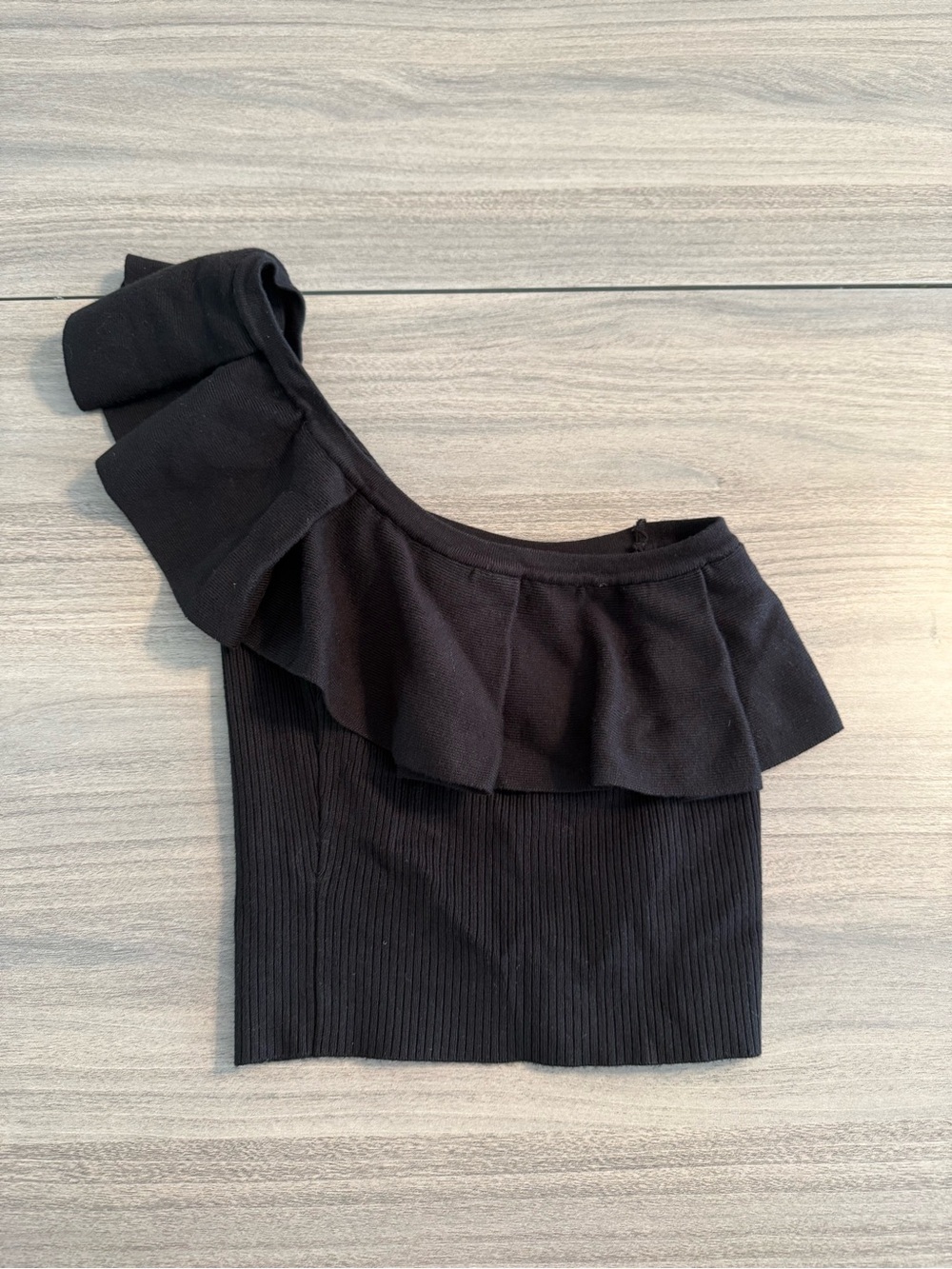 Express Ribbed One-Shoulder Top - Black